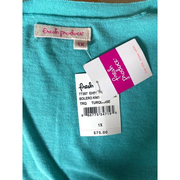 Fresh Produce Bolero‎ Cropped Knit Cardigan Sweater Turquoise Size 1X NWT $75 - Picture 6 of 8